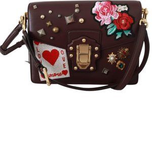 DOLCE & GABBANA LUCIA Leather Burgundy Jeweled Shoulder Women Bag